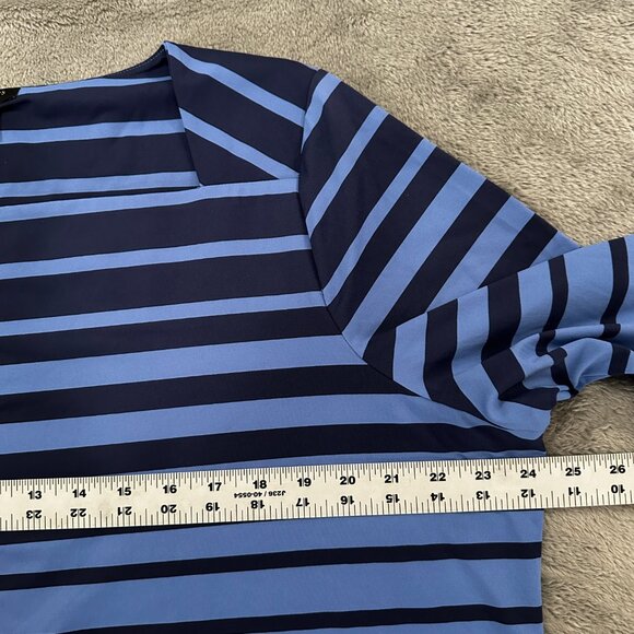 Talbots Blouse 2XL Petite 2X Square Neck Shirt Blue Navy Stripe Silky 3/4 Sleeve - Picture 3 of 5